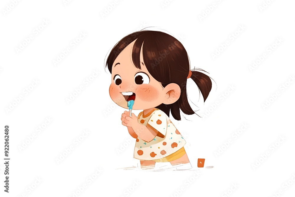 Little girl brushing her teeth with a toothbrush AI generated Little girl brushing her teeth with a toothbrush AI generated