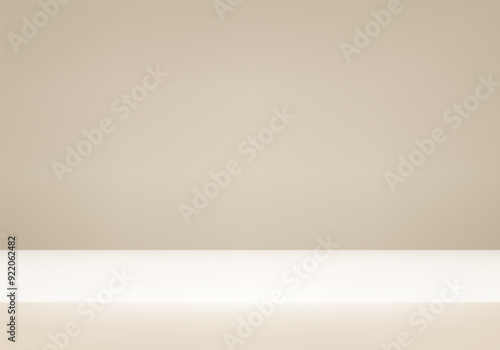 Beige Studio background. Space for selling products on the website. Beige and cream Background Empty Room Studio with table. Vector illustration.