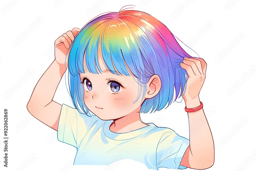 Little girl combing her hair with a comb AI generated Little girl combing her hair with a comb AI generated