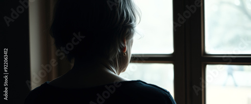 Woman looking out a window