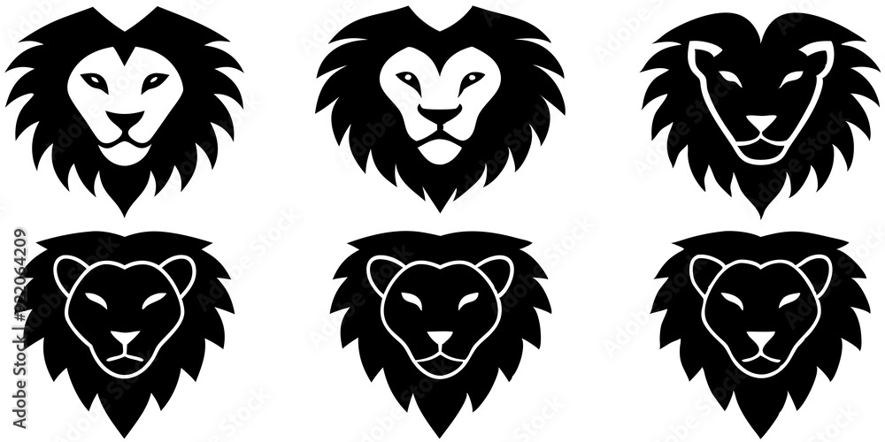 Set of lion face icons silhouette vector art style illustration
Set of lion face icons silhouette vector art style illustration