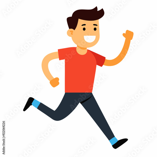 Happy young men are running with a smile, vector art illustration