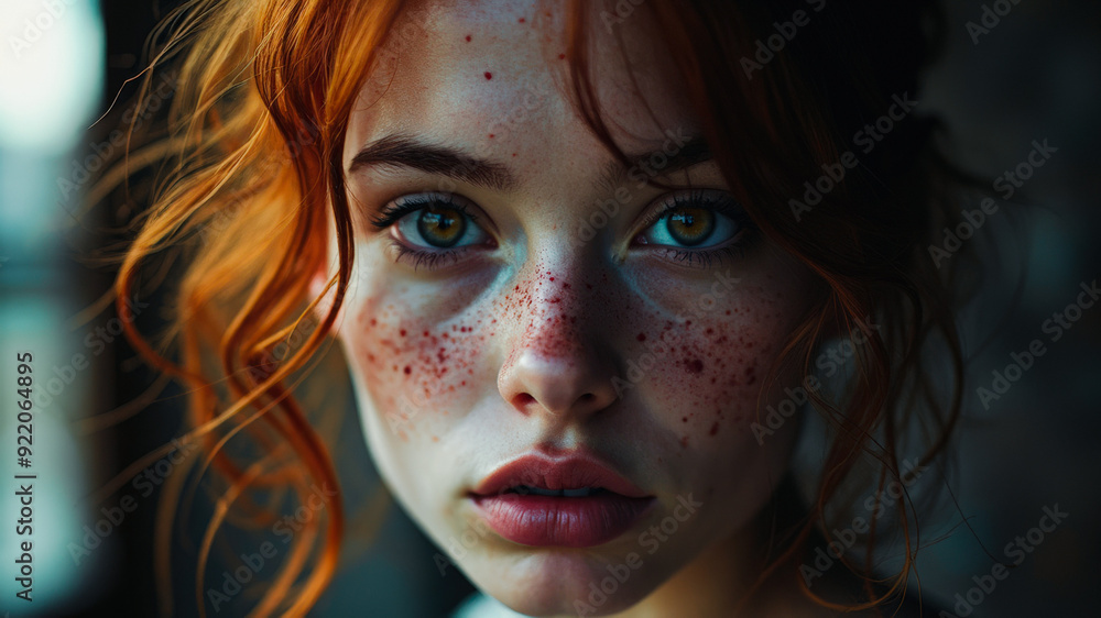 Close-up Portrait of a Young Woman with Freckles and Red Hair Close-up Portrait of a Young Woman with Freckles and Red Hair