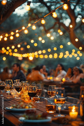 Festival Wine Event Party Outdoor Blurred People Background Lights decoration