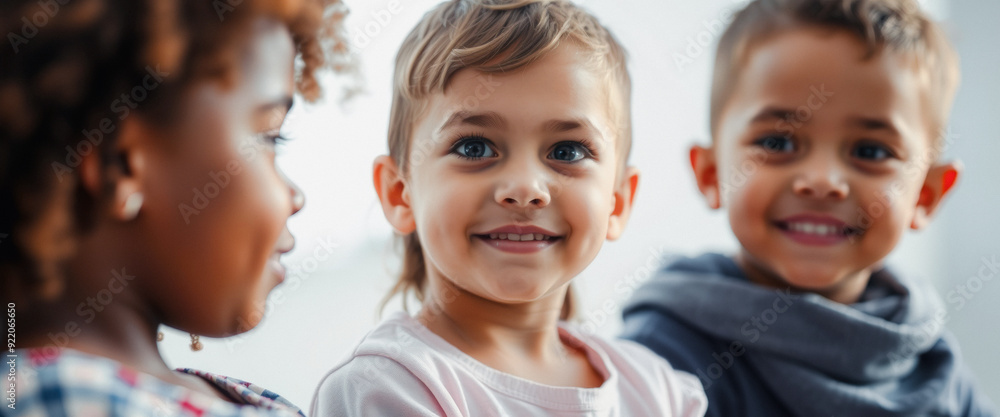 Portrait of three diverse children smiling together Portrait of three diverse children smiling together