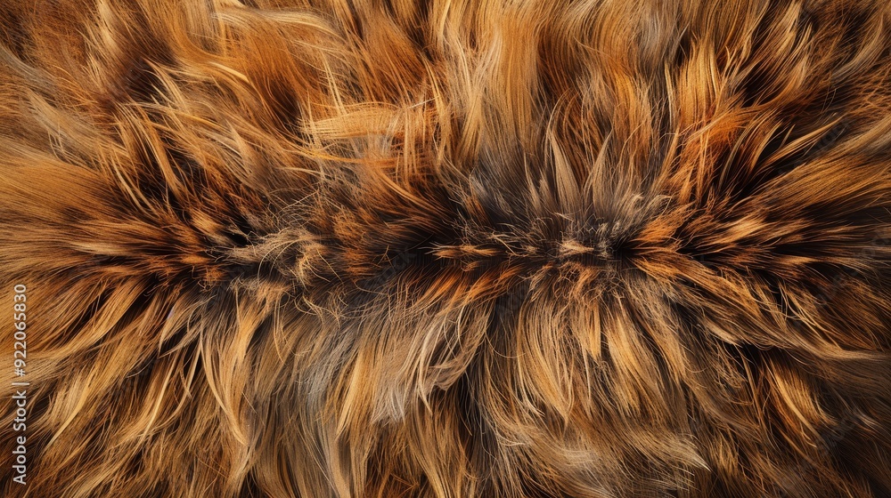 Fototapeta premium A close-up photo of fluffy brown and black fur, showcasing the intricate texture and soft appearance of animal fur. The image evokes warmth, comfort, and the natural beauty of animal pelts.
