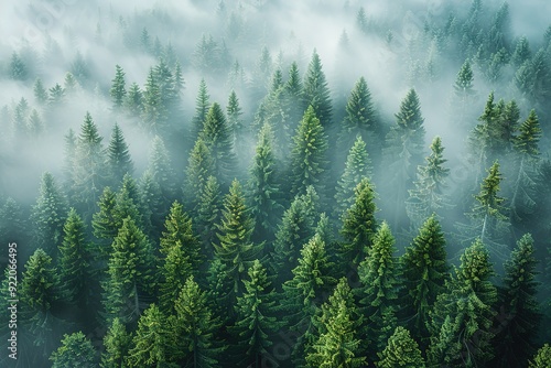 A forest with trees covered in fog