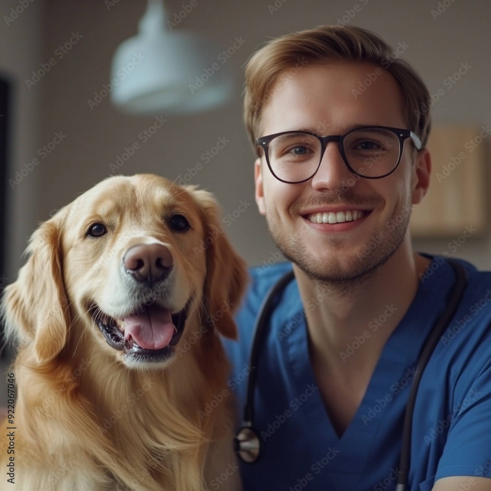 Portrait of a veterinarian with a smiley face wearing a glasses, Generative AI Portrait of a veterinarian with a smiley face wearing a glasses, Generative AI