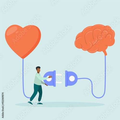 Wallpaper Mural Concept of self-control or balance, a person connects the feelings of the heart with the brain. Emotional intelligence, or control over feelings and emotions using the logical thinking of the brain.	 Torontodigital.ca