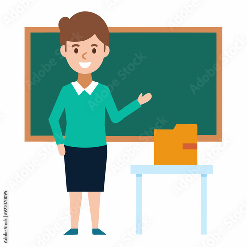  Young teacher in a classroom and teach cartoon vector illustration