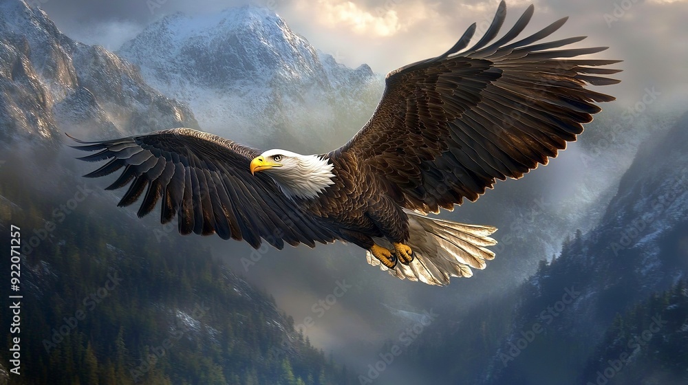 Fototapeta premium American Bald Eagle flying