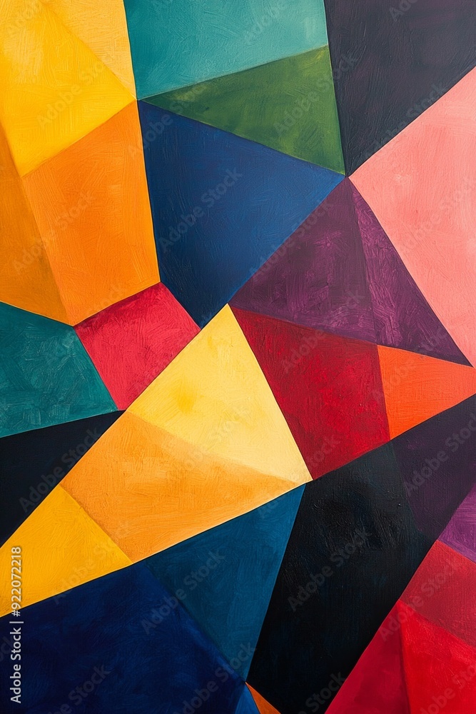 Fototapeta premium A geometric abstract painting with intersecting shapes in primary colors