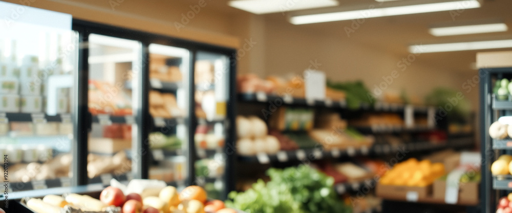 Blurred supermarket aisle with fresh produce Blurred supermarket aisle with fresh produce