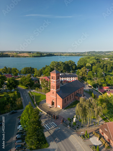 Kaszuby Lake District panorama of the city of Chmielno - Radun Lake