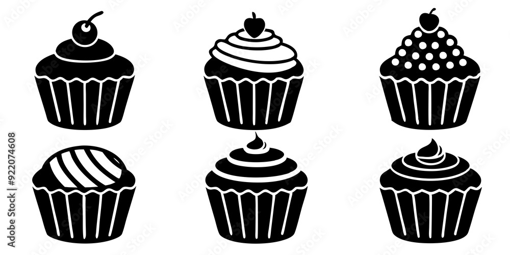 Set of Cupcake icons silhouette vector art style illustration
Set of Cupcake icons silhouette vector art style illustration