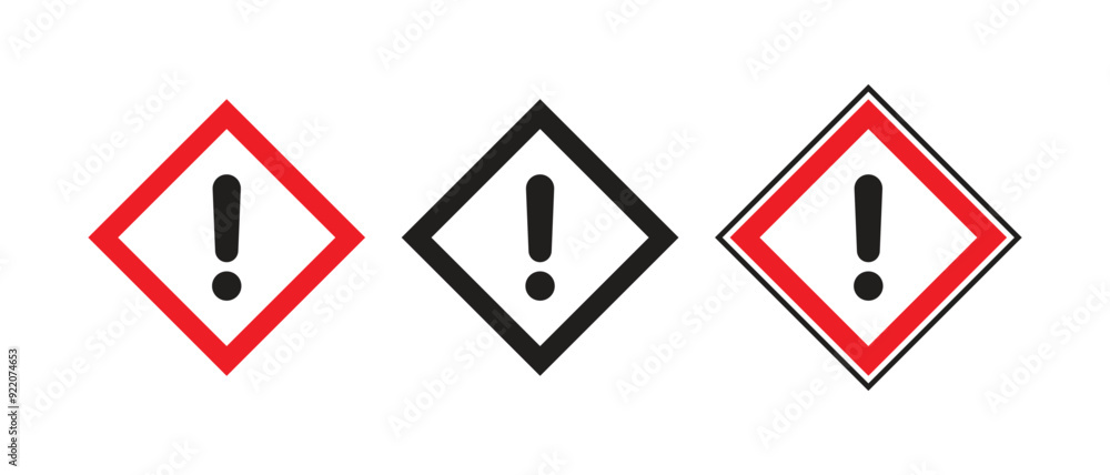 A set of warning signs: red quadrangles with black symbols, symbols of various threats. A set of warning signs: red quadrangles with black symbols, symbols of various threats.