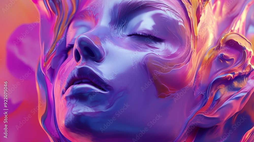 Abstract Surreal Digital Art of a Vibrant Human Face in Fluid Motion Abstract Surreal Digital Art of a Vibrant Human Face in Fluid Motion