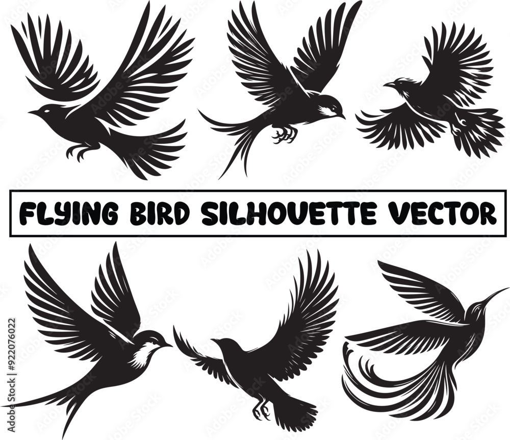 Fototapeta premium Flying bird silhouette vector, Minimalist bird silhouette, Bird silhouette vector, Bird flying vector, Bird silhouette clip art