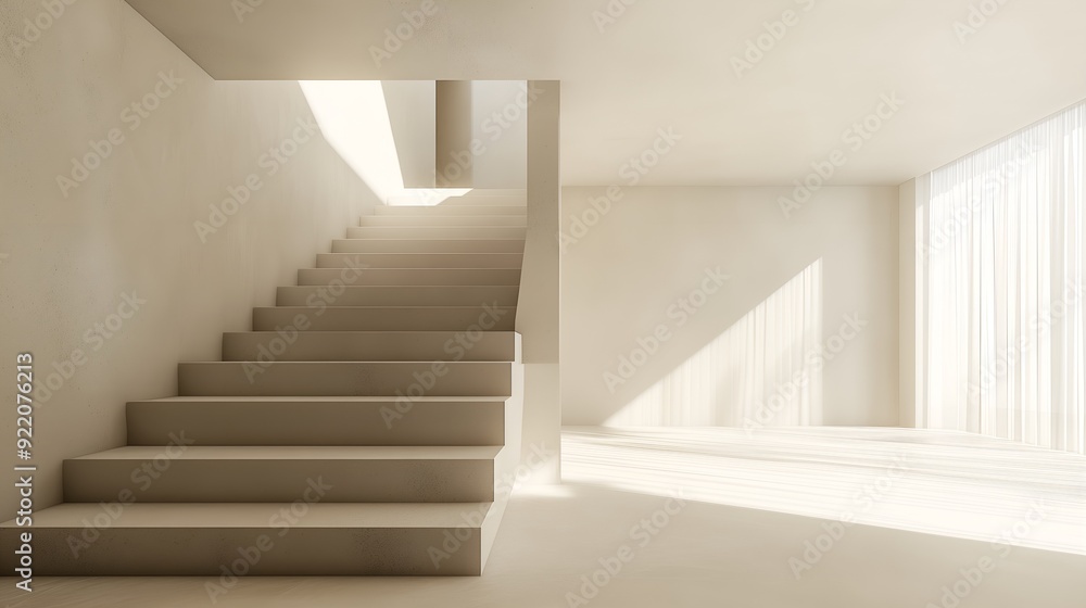 Fototapeta premium Minimalist Staircase with Natural Light in Modern Interior Design