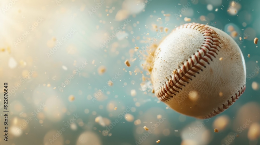 Close-up of a baseball in motion with dust particles. Perfect for sports themes and dynamic action shots. High-quality image. Close-up of a baseball in motion with dust particles. Perfect for sports themes and dynamic action shots. High-quality image.
