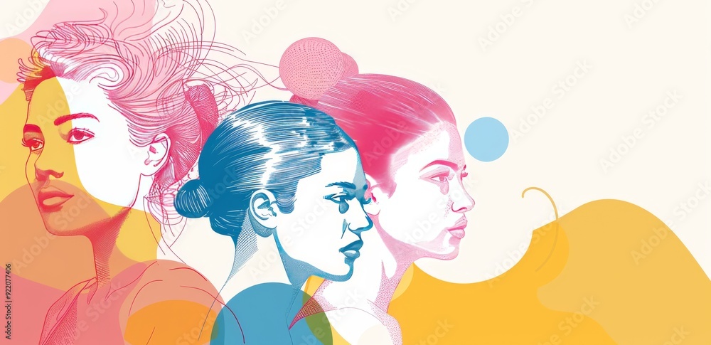 Different woman. Team equality, group of people. Abstract diverse portrait. Girl teamwork. Business person community. Social poster. Trendy diversity female face Different woman. Team equality, group of people. Abstract diverse portrait. Girl teamwork. Business person community. Social poster. Trendy diversity female face