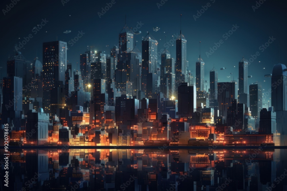 Fototapeta premium Night city architecture metropolis.