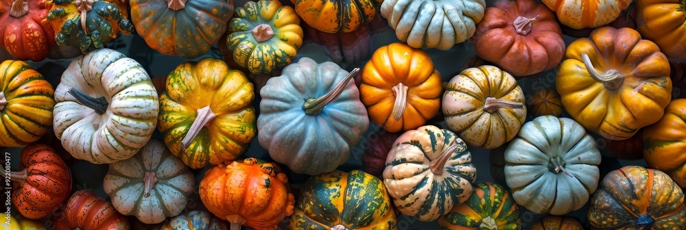 A vibrant collection of colorful gourds, showcasing the beauty of autumn harvest. The different shapes, sizes, and textures create a visually appealing display. A vibrant collection of colorful gourds, showcasing the beauty of autumn harvest. The different shapes, sizes, and textures create a visually appealing display.