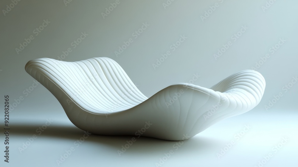 A white chair with a curved back is laying on a white surface A white chair with a curved back is laying on a white surface