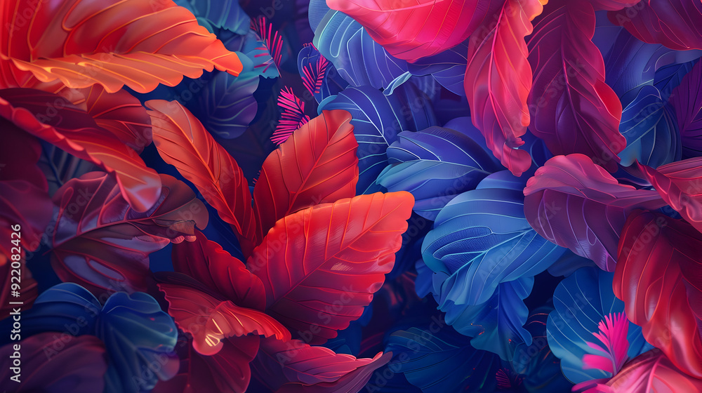 Abstract 3D Illustration of Red and Blue Leaves Abstract 3D Illustration of Red and Blue Leaves