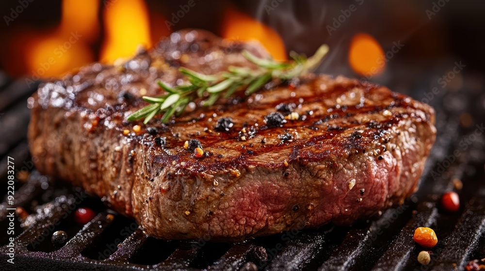 Succulent Grilled Beef Steak with Juicy Texture and Rich in Zinc on a Smoky Grill Background Succulent Grilled Beef Steak with Juicy Texture and Rich in Zinc on a Smoky Grill Background