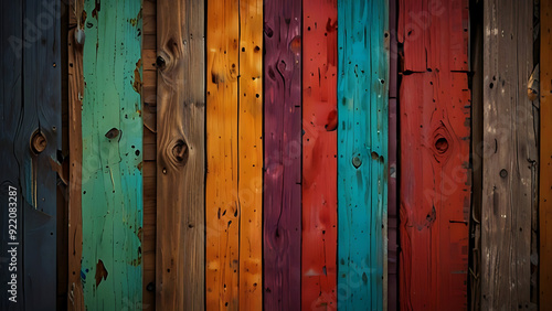 Old, grungy, colorful wooden background.