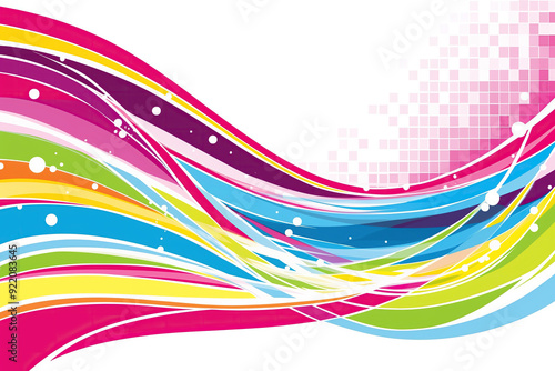 Abstraction. Background with colorful wavy lines, squares and space for text. Modern vector design for presentations, business cards, cards, business flyers, banners and websites. Digital art.