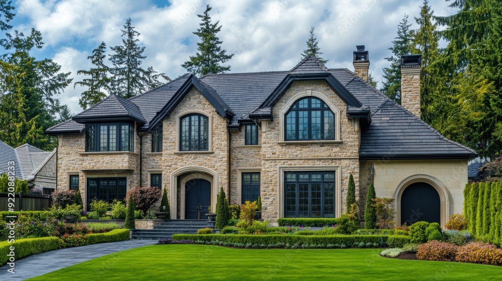 A large house with a nice yard and lush green grass, AI A large house with a nice yard and lush green grass, AI