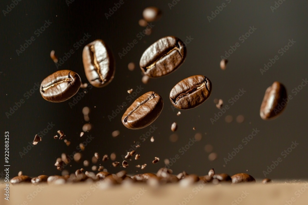 Closeup shot of coffee beans dropping from above Closeup shot of coffee beans dropping from above