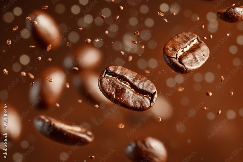 Closeup shot of coffee beans dropping from above Closeup shot of coffee beans dropping from above