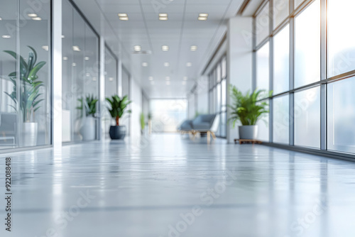 Wallpaper Mural An inviting modern corporate office space featuring reflective floors and thriving potted plants Torontodigital.ca