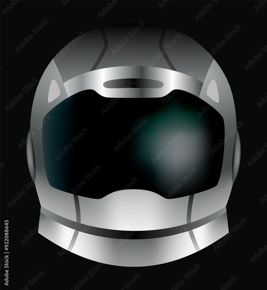 Astronaut helmet, realistic cosmonaut mask with glass for space exploration and flight in cosmos. Part suit for protection spaceman head. Isolated illustration