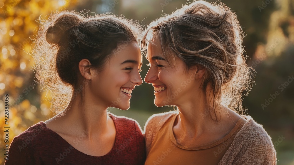 Fototapeta premium Smiles exchanged, shared by mother and daughter.
