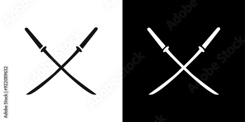Crossed swords heraldic icon line art vector