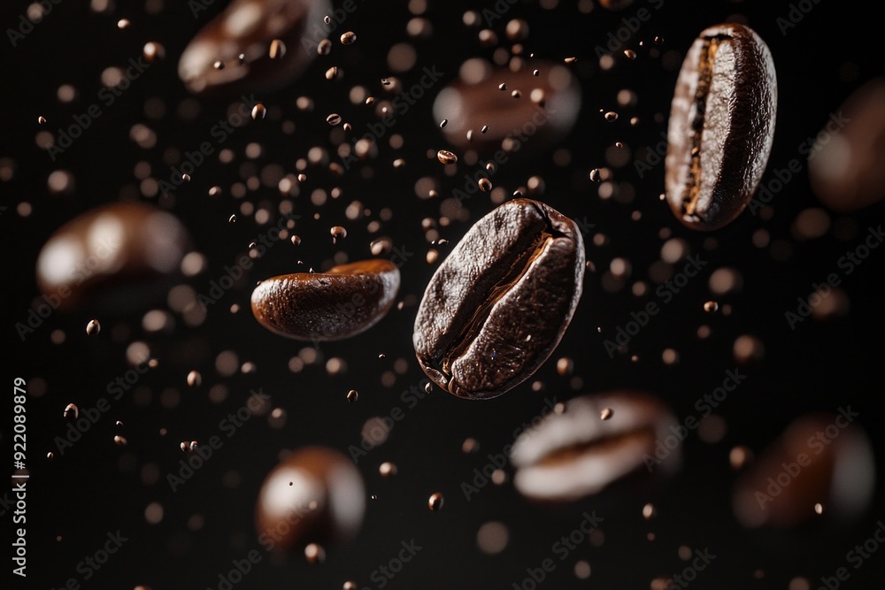 Closeup shot of coffee beans dropping from above Closeup shot of coffee beans dropping from above