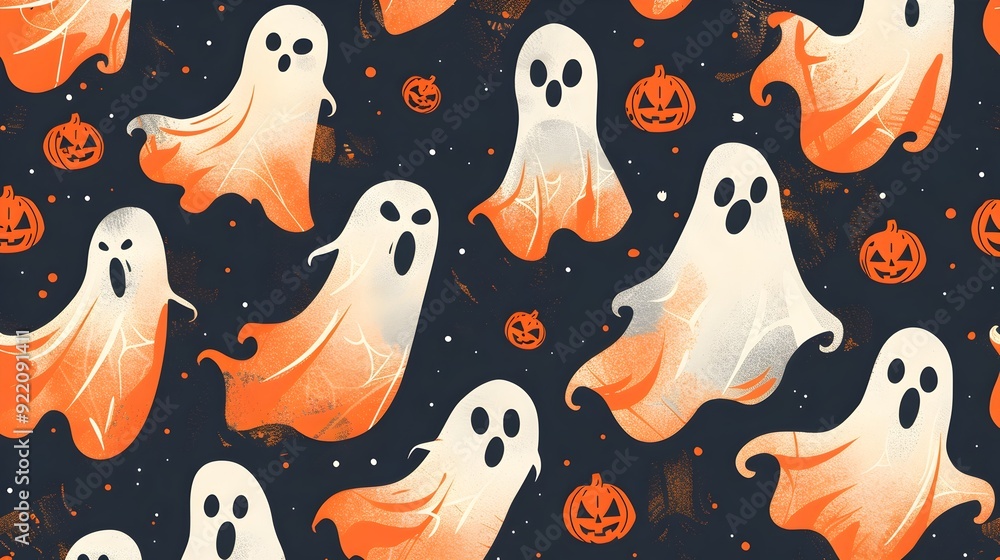Cute Ghostly Apparition Pattern in Cartoon Style for Halloween Cute Ghostly Apparition Pattern in Cartoon Style for Halloween