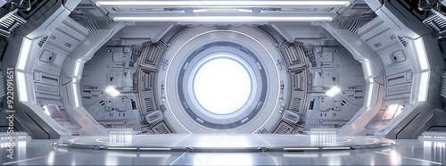 3D of a futuristic sci-fi silver circular stage