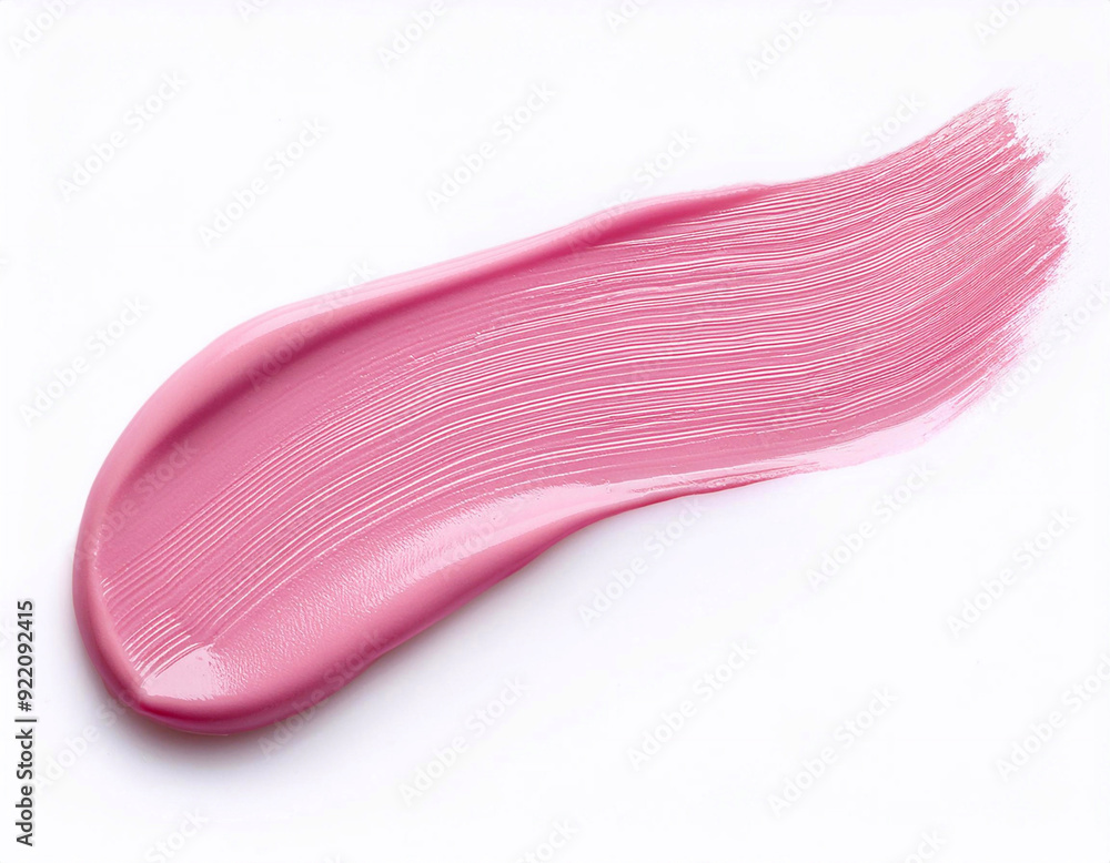 A smooth pink smear of thick makeup. Lipstick or gloss smear, close-up on a white background. A smooth pink smear of thick makeup. Lipstick or gloss smear, close-up on a white background.