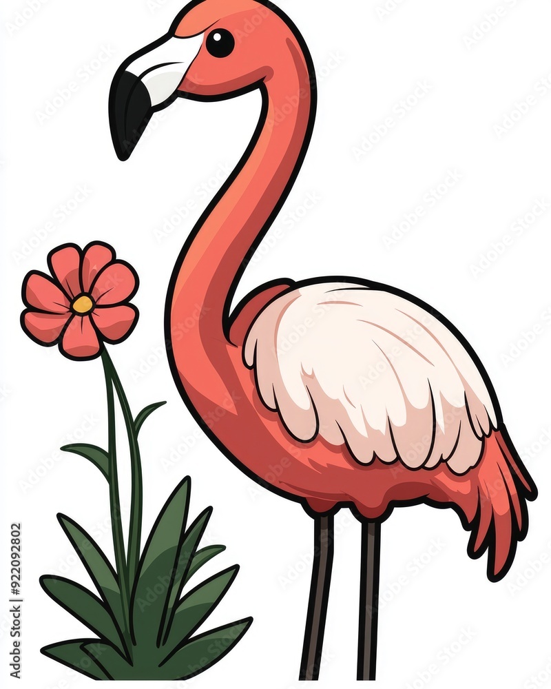Obraz premium Cartoon Flamingo and Flower