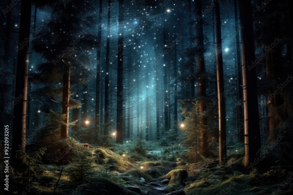 Obraz premium Forest night landscape outdoors.