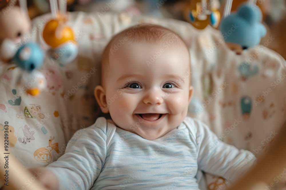Cute, playing and sweet baby in family home cradle for child development, fun and childhood. Cute, playing and sweet baby in family home cradle for child development, fun and childhood.