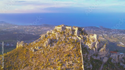 Stunning Aerial View of St. Hilarion Castle in Full Sunlight, Captured by Drone on a Clear Day, Girne, Cyprus - 25 Jun 2024 photo