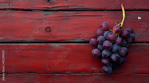 a compelling image of a red grape on an old blue wood table