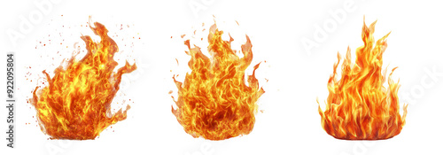 Fire flames set isolated on transparent background