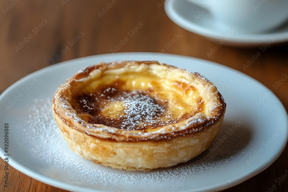 Rustic Portuguese Pastel de Nata with creamy custard and cinnamon. A warm and comforting dessert. Rustic Portuguese Pastel de Nata with creamy custard and cinnamon. A warm and comforting dessert.